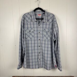 Wrangler Men's Blue Plaid Button Down Shirt Western Cowboy Style